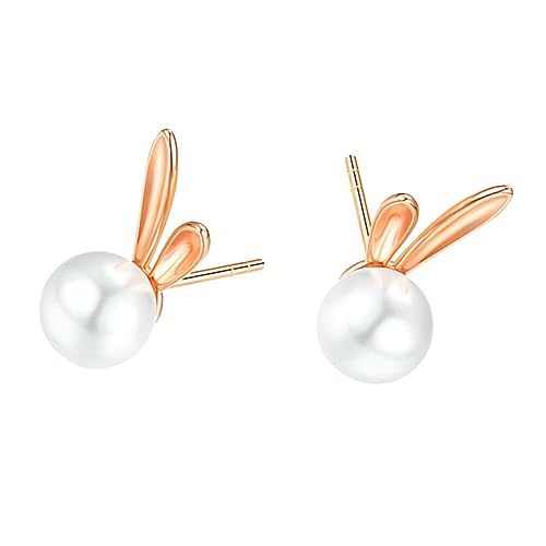 COMPUKAS Kaninchenohrringe mit Perlen in Goldoptik Einzigartige Statement Ohrstecker für Damen und Mädchen Eleganter Schmuck für Party Alltag und Besondere Anlässe von COMPUKAS
