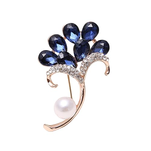 COMPUKAS Kristallbrosche mit Tintenblauem und Perle Legierung Rosegold Eleganter Schmuck für Kleidung Schals Taschen Schützt vor Verrutschen Modisches Accessoire für Damen von COMPUKAS