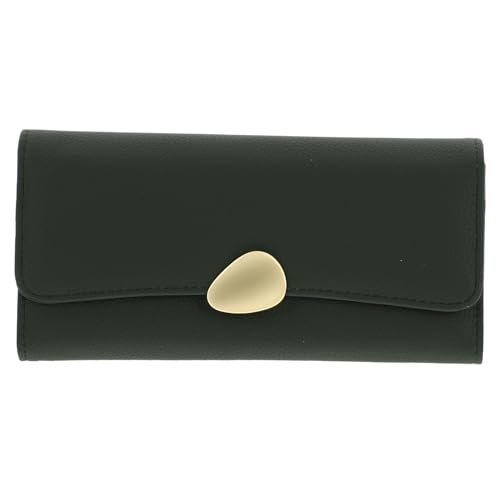 COMPUKAS Langes Damen Portemonnaie aus Grünem Kunstleder Gefaltete Geldbörse mit Münzfach Kartenhalter und Mehreren Fächern Modische Geldtasche für Alltag Reisen und Business von COMPUKAS