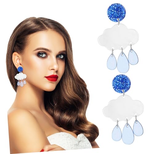 COMPUKAS Leichte Ohrringe Damen Wolken Design Glitzernde Hängende Tropfen Schmuck Alltag Party von COMPUKAS