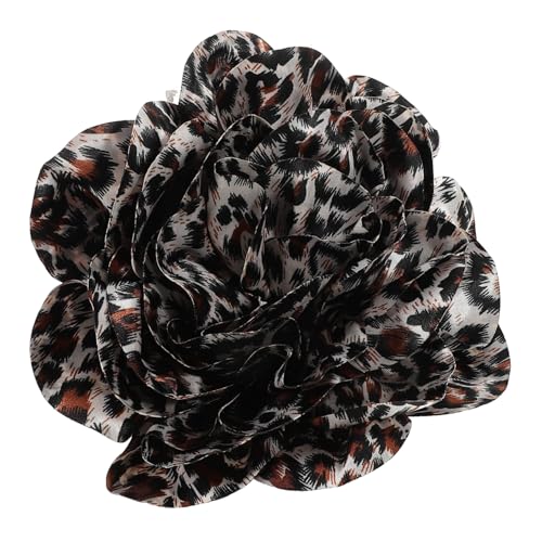 COMPUKAS Leopardenmuster Blütenbrosche Französischem Satin Große Anstecknadel für Frauen für Hochzeiten Partys und Modisches Accessoire und Kleidungsschmuck von COMPUKAS