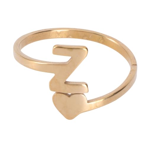 COMPUKAS Liebesherz Retro Ring Damenring aus Edelstahl Vintage Schmuck mit Englischen Initialen Verstellbar Stilvolle Handdekoration für Party und Alltag Goldfarben von COMPUKAS