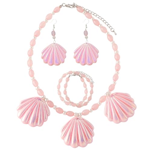 COMPUKAS Muschel Schmuckset Damen Perlen Armband Halskette Ohrringe für Hochzeit Party Alltag Hautfreundlich und Langlebig Modisch Vielseitig Kombinierbar von COMPUKAS