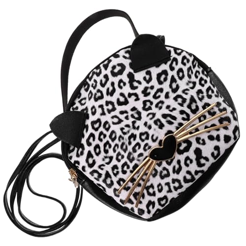 COMPUKAS PU Damen Umhängetasche Leopardmuster Kreative Katzenohren Runde Kleine Handtasche für Mädchen und Frauen Alltag Reise Einkaufen mit Großem Fassungsvermögen Braun von COMPUKAS