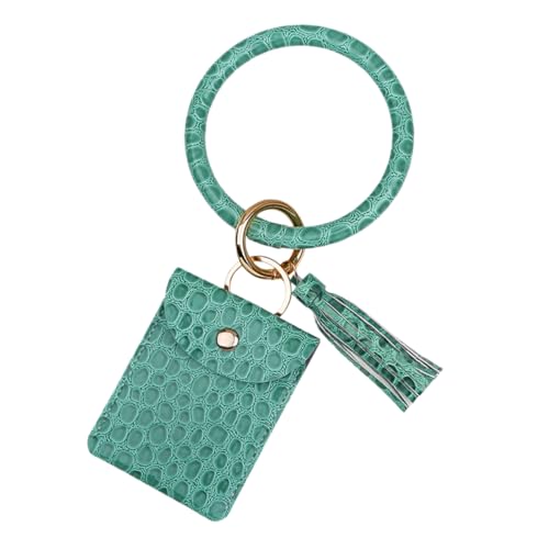 COMPUKAS PU Münzbeutel mit Körnung Großer Kreisarmreif Schlüsselanhänger Mini Kartenetui mit Klappverschluss Damen Armband Geldbörse Grün Vielseitiger Schlüsselring und Portemonnaie für von COMPUKAS