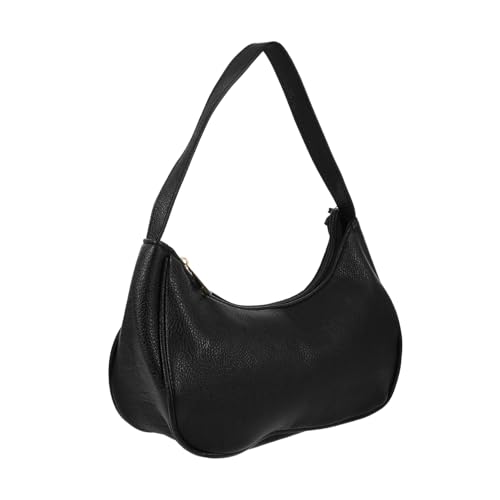 COMPUKAS PU Underarm Bag Damen Schultertasche mit Reißverschluss Erweiterbar Schwarz Modisch Praktisch für Alltag und Shopping von COMPUKAS