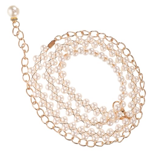 COMPUKAS Perlen Taillenkette für Damen Zweireihig Goldfarbenes Geflochtenes Design Perlengürtel für Abendkleider Hochzeitskleider Partys Festliche Anlässe Vielseitig und Dekorativ von COMPUKAS