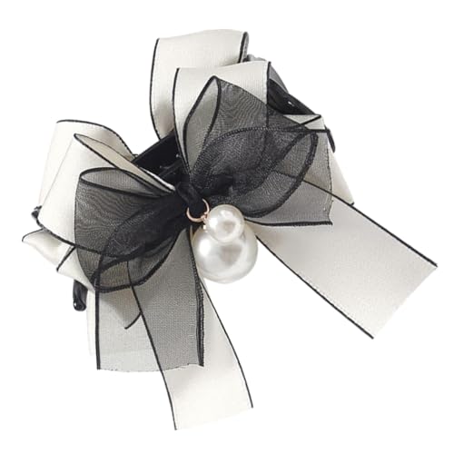 COMPUKAS Perlen haarklammer mit Elegantem Satin schleifen design Robuste Haarkralle für Dickes Haar Rutschfester Griff Modisches Haaraccessoire für Damen und Mädchen Geeignet für Schule von COMPUKAS
