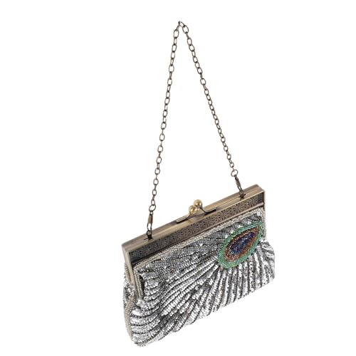 COMPUKAS Perlenbesetzte Pfauentasche Pfauen Clutch Vintage Geldbörsen Für Damen Party/Abend Clutch Pailletten Umhängetasche Formelle Party Geldbörse Perlenbesetzte Abendtasche von COMPUKAS