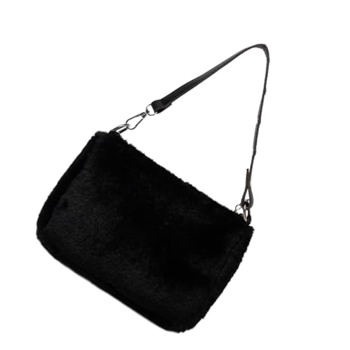 COMPUKAS Plüsch Umhängetasche Damen mit Reißverschluss Weiche Schultertasche für Alltag Party Reisen Armpit Bag in Schwarz Kuscheliges Herbst Winter Accessoire Geschenkidee von COMPUKAS