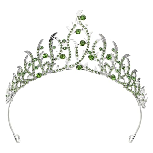 COMPUKAS Prinzessinnen Krone aus Metall mit Schimmernden Strasssteinen Elegantes Diadem für Damen Braut und Geburtstagsfeier Grünes Haarschmuck accessoire für Festliche Anlässe von COMPUKAS