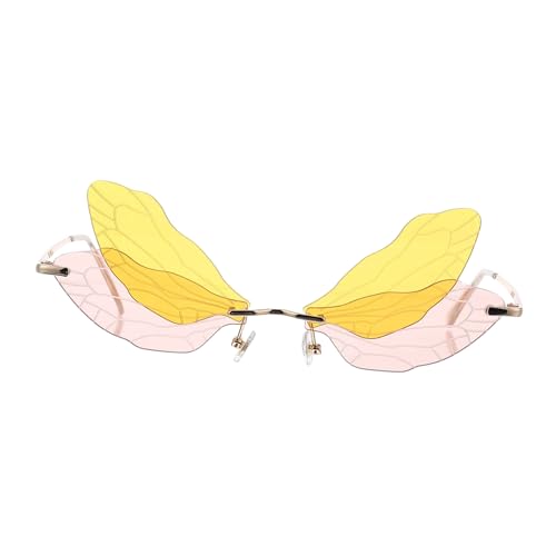 COMPUKAS Randlose Dragonfly Wing Sonnenbrille Damen Unregelmäßige Flügelform Leichtes Pc Metall Material Uv-schutz Unisex für Outdoor Reisen Fahren Shopping von COMPUKAS