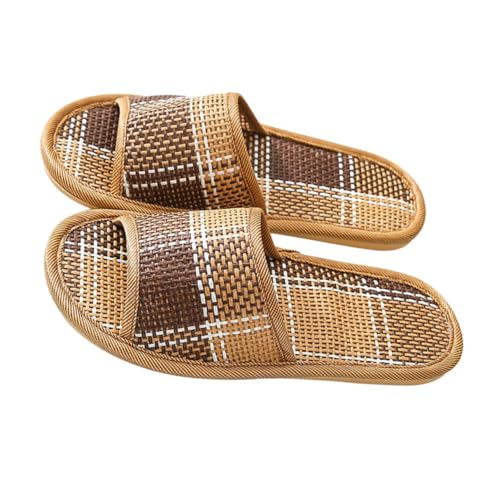 COMPUKAS Rattan Geflochtene Hausschuhe Leicht Sommer Slipper Für Damen Herren Bequeme Haushalts Sommerschuhe von COMPUKAS