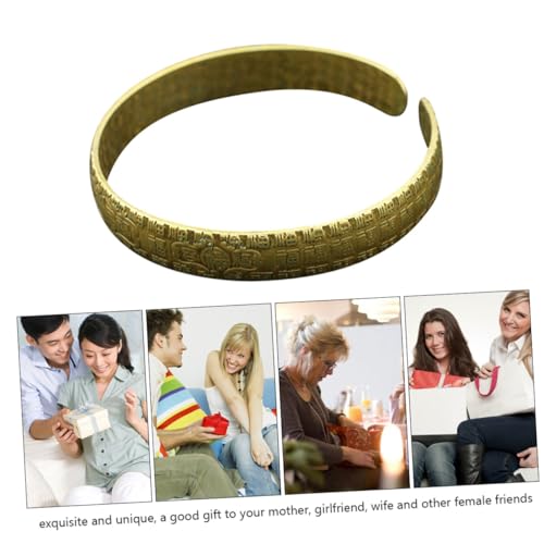 COMPUKAS Retro Messing Armreif Offen Chinesischer Stil mit Glückszeichen Langlebig und Handgearbeitet Damen Vintage Schmuck für Hochzeit Party und Besondere Anlässe von COMPUKAS