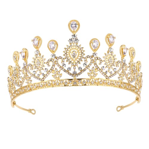 COMPUKAS Rhinestone Crown Headpiece Strass Prinzessin Tiara Kopfbedeckung Für Hochzeit Abendparty Cosplay Goldfarbene Brautkrone Mit Stabiler Und Klassischem Design von COMPUKAS