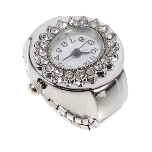 COMPUKAS Ringuhr Damen Mini Schmuckring mit Strass Silberfarbenes Gehäuse Fingerringuhr für Frauen und Mädchen Vielseitig Tragbare Uhr und Accessoire für Alltag und von COMPUKAS