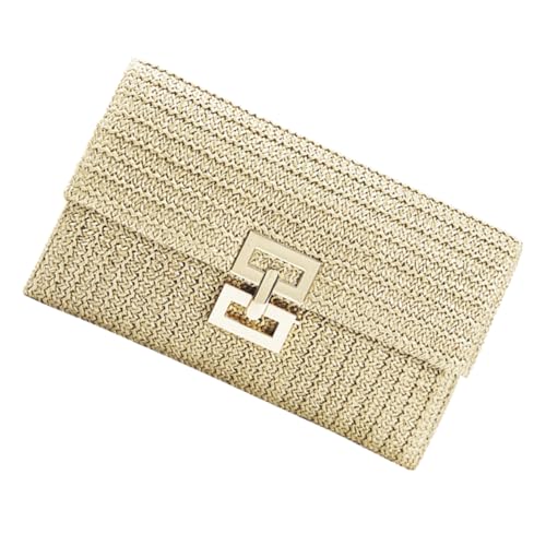 COMPUKAS Rustikale Damen Clutch Tasche aus Gewebtem Material Geräumige Handytasche mit Sicherem Schnallenverschluss Umhängetasche für Sommerparty und Alltag Apricotfarben Vielseitig von COMPUKAS