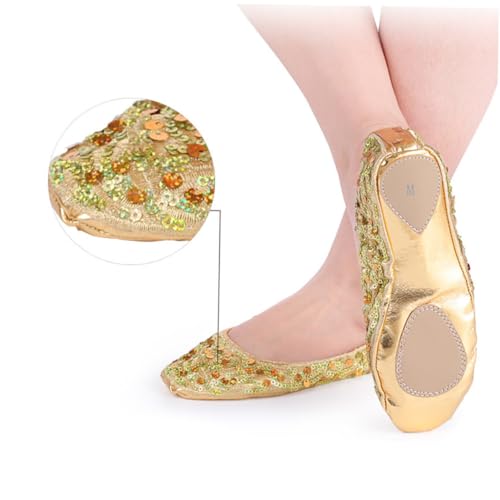 COMPUKAS Rutsch Tanzschuhe mit Pailletten Runde Platte Dehnbares Band Vielseitig für Ballett Bauchtanz und und Strapazierfähig von COMPUKAS