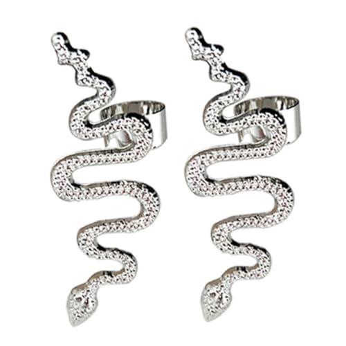 COMPUKAS Schlangen ohrringe Damen Ear Cuff Clips Punk Stil Silberfarbene Piercing Ohrclips mit Langlebiger Verarbeitung Modische Einzigartige Ohrmanschetten für Frauen und Geschenkideen von COMPUKAS