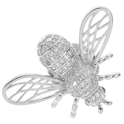 COMPUKAS Silberfarbene Biene Brosche Anstecknadel mit Zirkonia Modisches Damen Kleidungsaccessoire Tierisches Design Leicht Anzubringen Robust und Glatte Kanten Vielseitig für Kleidung von COMPUKAS