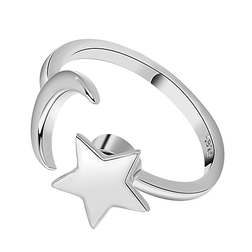 COMPUKAS Star Moon Ring Verstellbarer Frauenring mit Rotierendem Stern Design für Hochzeiten Partys Praktischer Modeschmuck von COMPUKAS