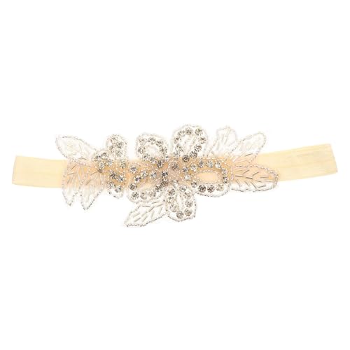 COMPUKAS Stirnband Wasserfeste Strass Haarband Elastisch für Junge Mädchen und Kleinkinder Beige Haarschmuck Accessoires Stretchy für Neugeborene und Wachsende von COMPUKAS
