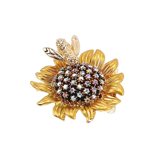 COMPUKAS Strassbesetzte Sonnenblumen Brosche Damen Blumenbrosche mit Bienenmotiv Langlebige Vielseitiger Ansteckschmuck für Schals Mäntel Kleider und Festliche Anlässe von COMPUKAS