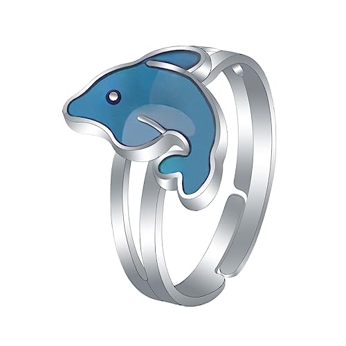 COMPUKAS Thermochromer Delfin Fingerring für Frauen Farbwechsel Stimmungsring Zinklegierung Offener Handring für Kostüm Requisiten und Themenpartys von COMPUKAS