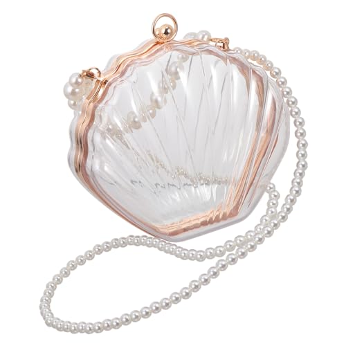 COMPUKAS Transparente Shell Crossbody Tasche mit Perlenkette Damen Umhängetasche Single Shoulder Bag Modisch Langlebig Großer Stauraum für Geldbörse Handy Schlüssel COMPUKAS Transparente Shell Crossbody Tasche mit Perlenkette Damen Umhängetasche Single Shoulder Bag Modisch Langlebig Großer Stauraum für Geldbörse Handy Schlüssel von COMPUKAS