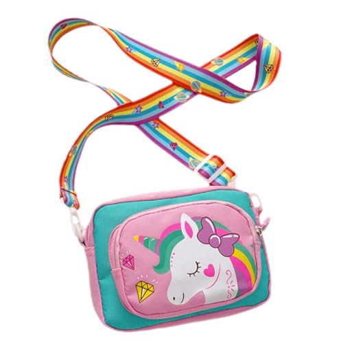 COMPUKAS Umhängetasche Einhorn aus Robustem Oxford Leichte Mädchen Crossbody Tasche für Jahre Vielseitig als Schultertasche und Handytasche Frisches Süßes Design in Rosa von COMPUKAS