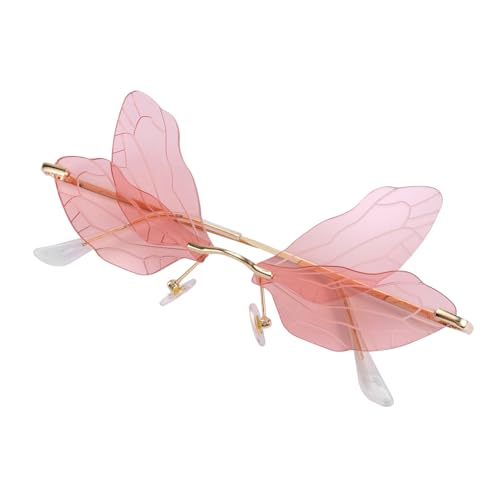 COMPUKAS Unisex Sonnenbrille Dragonfly Wing Design Pc Metall Rahmen Irreguläre Flügel Form Farbige Damen Herren Brille für Party Festival Alltag Geschenkidee von COMPUKAS