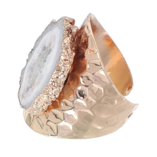COMPUKAS Vergoldeter Damenring mit Unregelmäßigem Natürlichem Kristallstein Robuster Eleganter Schmuck für Alltag und Besondere Anlässe für Frauen und Mädchen von COMPUKAS