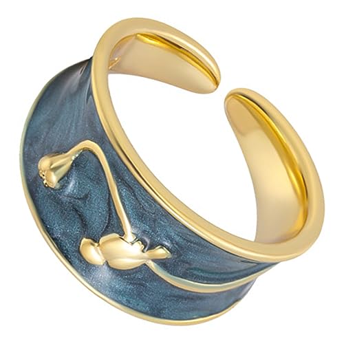 COMPUKAS Verstellbarer Damenring Metall Offen Leichte Verarbeitung Modischer Schmuck Schmuckstück für Frauen und Mädchen mit Blauem Emaille Vogelmotiv von COMPUKAS