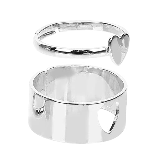 COMPUKAS Verstellbarer Herzform Offener Statement Ring Damen Herren Partner Schmuck von COMPUKAS