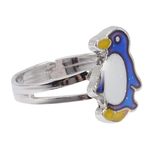 COMPUKAS Verstellbarer Offener Pinguinring für Teenager Mädchen Temperaturfühlender Farbwechsel Schmuck Niedlicher Cartoon Tier Ring aus Langlebigem Material Modisches Accessoire von COMPUKAS