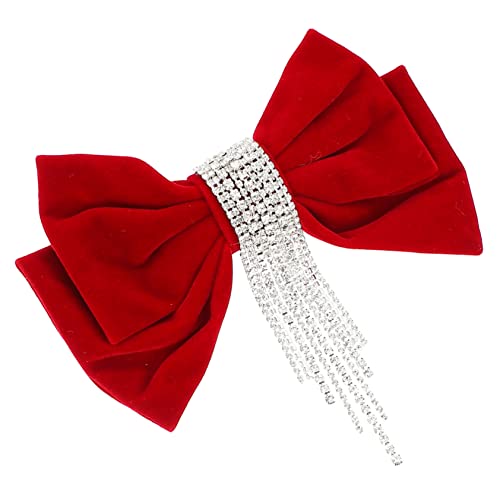 COMPUKAS Vintage Haarschleife Clip Mit Strass Große Haarspange Für Frauen Stilvolles Haaraccessoire in Rot Für Hochzeiten Und Besondere Anlässe Rutschfeste Haarklammer Für Dickes Haar von COMPUKAS