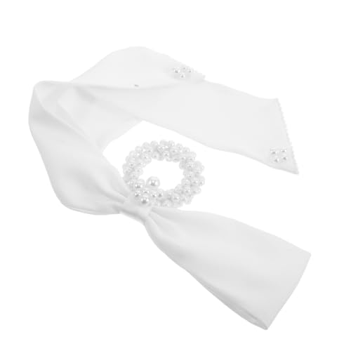 COMPUKAS Weißes Braut haarband mit Schleife Elastisches Haarband Haarschleife für Frauen und Mädchen Klassisches Weißes Brautschmuck Haar accessoire für Hochzeit und Ponytail von COMPUKAS