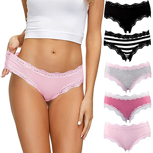 COMSOFT Baumwolle Unterwäsche Damen Höschen Sanft Spitze Hipster Slip Mehrfarbig (Mehrfarbig Briefs I, M) von COMSOFT