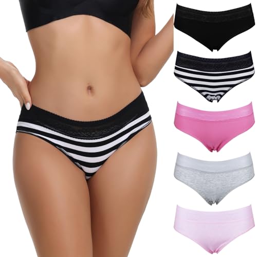 COMSOFT Damen Baumwolle Unterwäsche Slips Dehnbar Hipster Spitze Höschen Für Frauen Mehrfarbig A,XL von COMSOFT