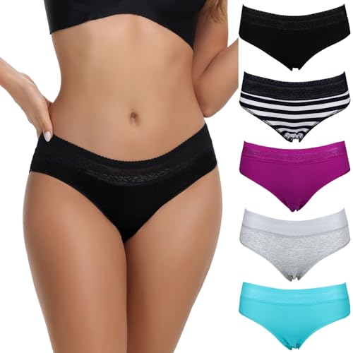 COMSOFT Damen Baumwolle Unterwäsche Slips Dehnbar Hipster Spitze Höschen Für Frauen Mehrfarbig B,M von COMSOFT