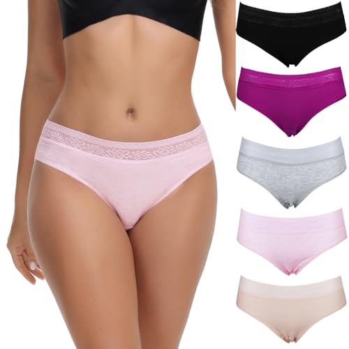 COMSOFT Damen Baumwolle Unterwäsche Slips Dehnbar Hipster Spitze Höschen Für Frauen Mehrfarbig C,L von COMSOFT