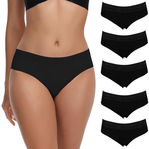 COMSOFT Damen Baumwolle Unterwäsche Slips Dehnbar Hipster Spitze Höschen Für Frauen Schwarz D,XXL von COMSOFT