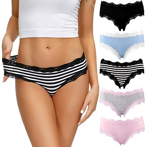 COMSOFT Baumwolle Unterwäsche Damen Höschen Sanft Spitze Hipster Slip Mehrfarbig(Mehrfarbig Briefs E, X-Large) von COMSOFT