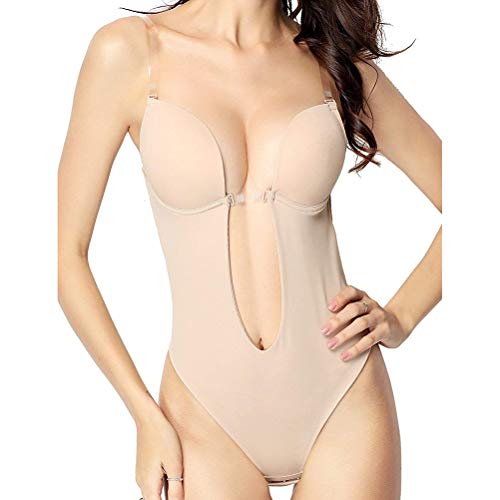 COMTERVI Damen Backless Tiefer Tiefem V-Ausschnitt Body Strapless Shapewear Body Shaping Bodysuit Miederslip Erholung Bauch Weg Taillenformer Figurformender… (Khaki, 32) von COMTERVI