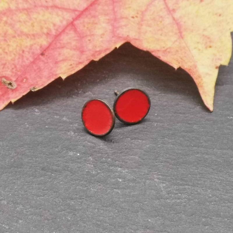 Emaillierte Ohrstecker Rot, Hell-Türkis Oder Rosa Wählbar Kupferschalen 9 Mm Stift 935 Silber Pastellfarbene Geschenk von CONCHACATENA
