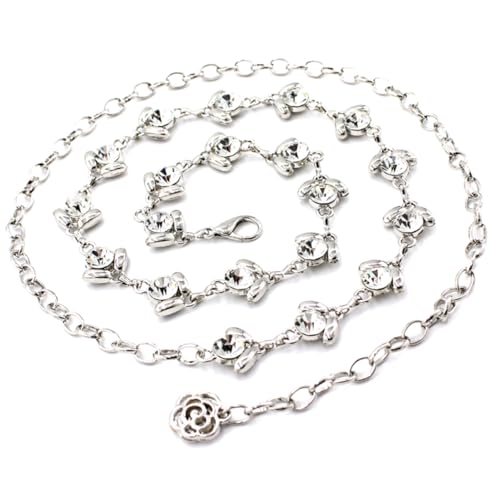 CONGARTENO Strass Taillenkette für Frauen Metallkette Eleganter Kleidergürtel für Besondere Anlässe Verstellbar Silbern Modisches Design von CONGARTENO