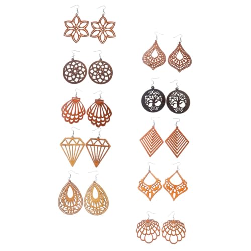 CONGARTENO 10 Paare Boho Holzohrringe für Damen Geometrische Inspirierte Holz Ohrringe Auffälliger Schmuck mit Braunen Leichten Ohrhängern Vielseitig für Alltag und Festlichkeiten von CONGARTENO
