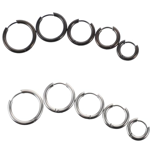 CONGARTENO 10 Stück Damen Creolen Ohrringe Titanstahl Teiliges und Schwarzfarben Minimalistische Ohrringe für Frauen Leicht und Hautfreundlich für Verschiedene Anlässe von CONGARTENO