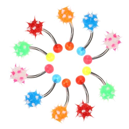 CONGARTENO 10 Stück Teiliges Bauchnabelpiercing aus Weichem mit Flauschbällen Farbenfroher Nabelring Schmuck für Frauen Hautfreundlich und Langlebig Modisches Körperpiercing Zubehör von CONGARTENO