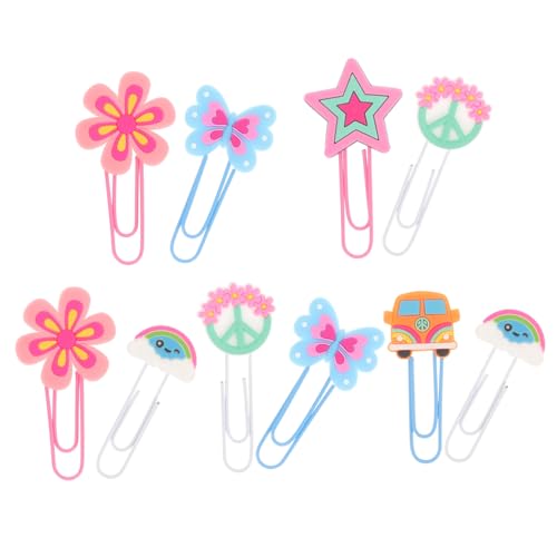 CONGARTENO 10 Stück Teiliges Vintage Hippie Büroklammern Cartoon Papierklammern Lesezeichen für Büro und Schule Langlebig Praktische Aktenklammern im Niedlichen Design Zufällige Varianten von CONGARTENO